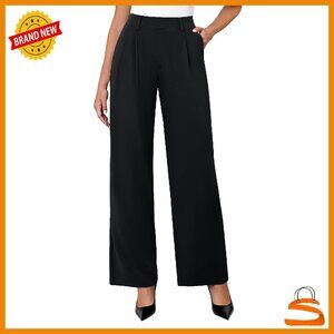 Stretchy High Waisted Wide Leg Work Pants with Pockets Business Casual